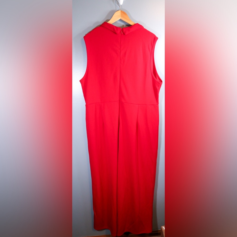 Red Wrap Front Wide Leg Jumpsuit Plus Size 4XL Sleeveless Dressy Evening Party - Picture 10 of 13